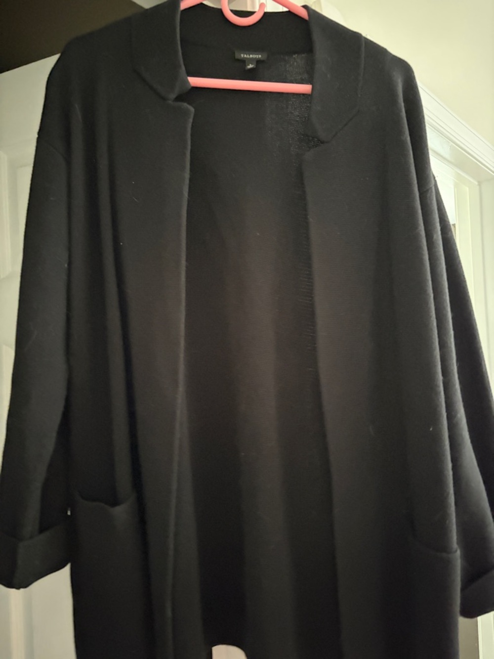 Talbots Black Open-Front Knit Cardigan with Collar and Pockets